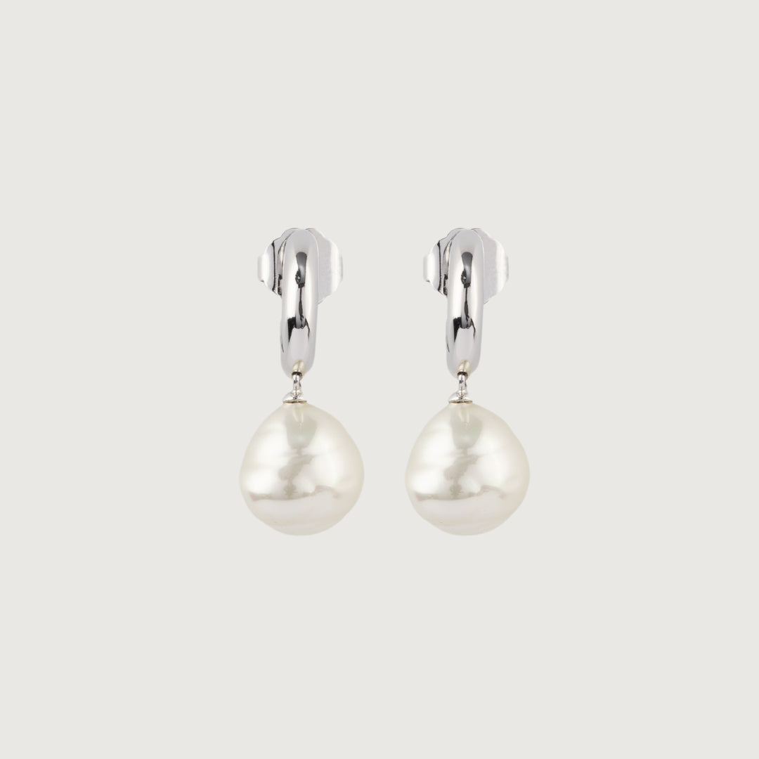 Moonlit Pearl Huggie Earrings
