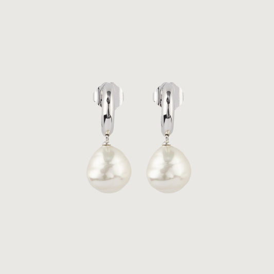 Moonlit Pearl Huggie Earrings