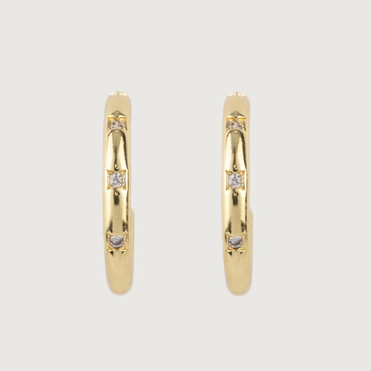 Classic Golden Hoop Earrings with Princess-Cut Baby Zirconias