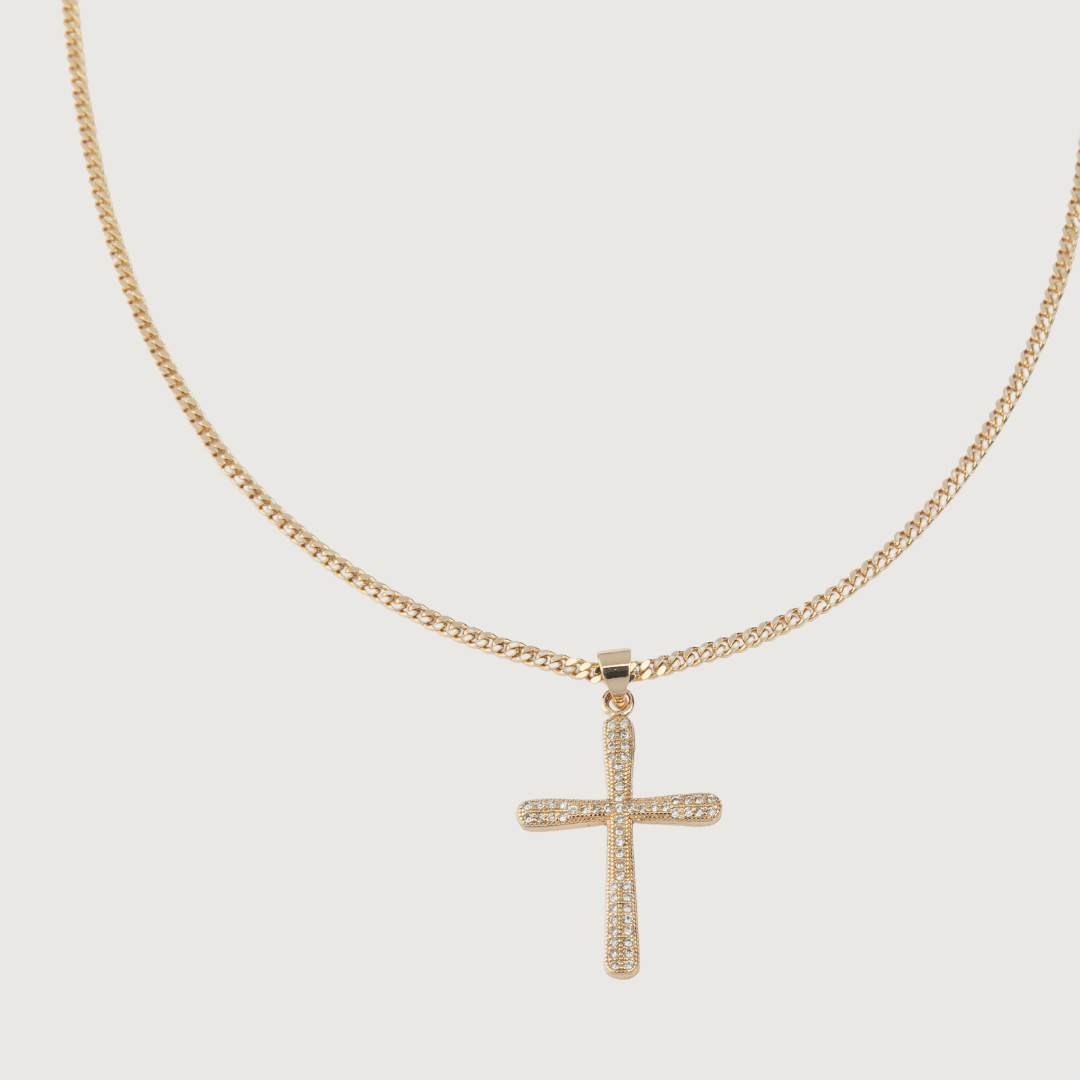 My Little Sacred Faith Zirconia Cross Golden Necklace