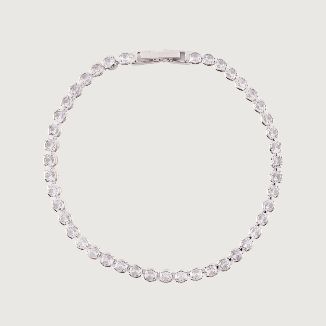 Tennis Bracelet with Brilliant Round Cubic Zirconias in a Circular-Prong Stainless Steel Setting