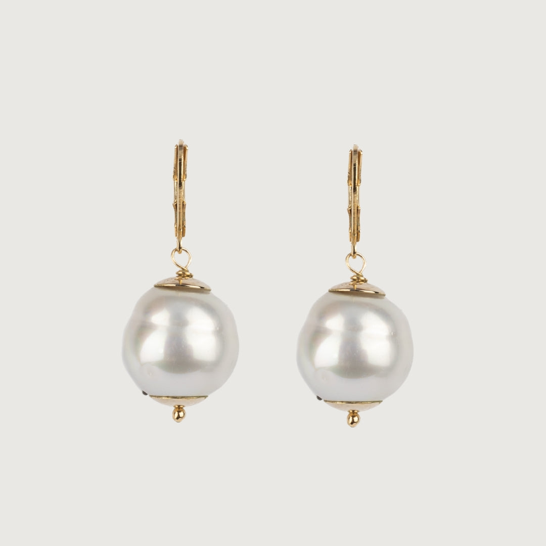 Large Orbit Drop Pearl Earrings