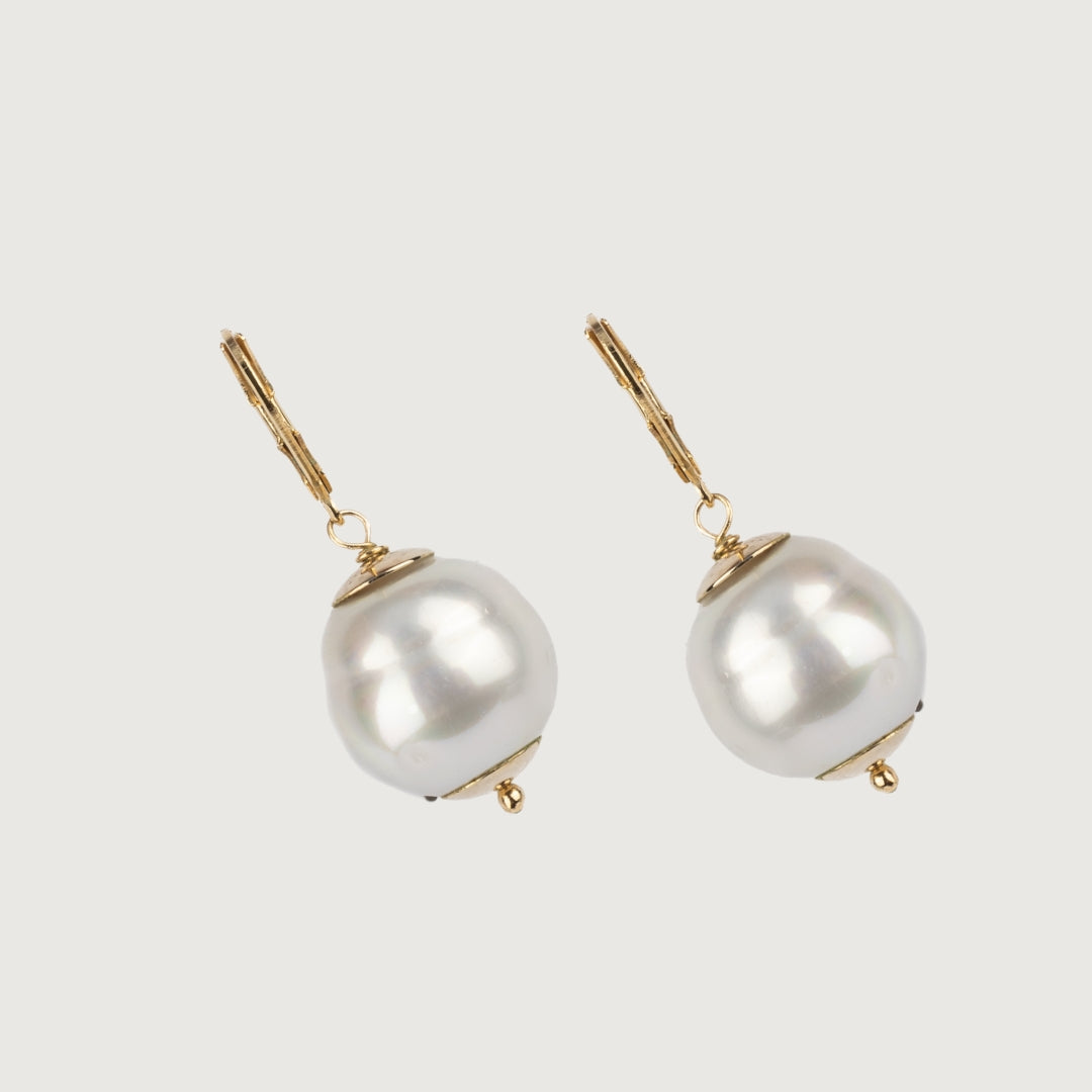 Large Orbit Drop Pearl Earrings