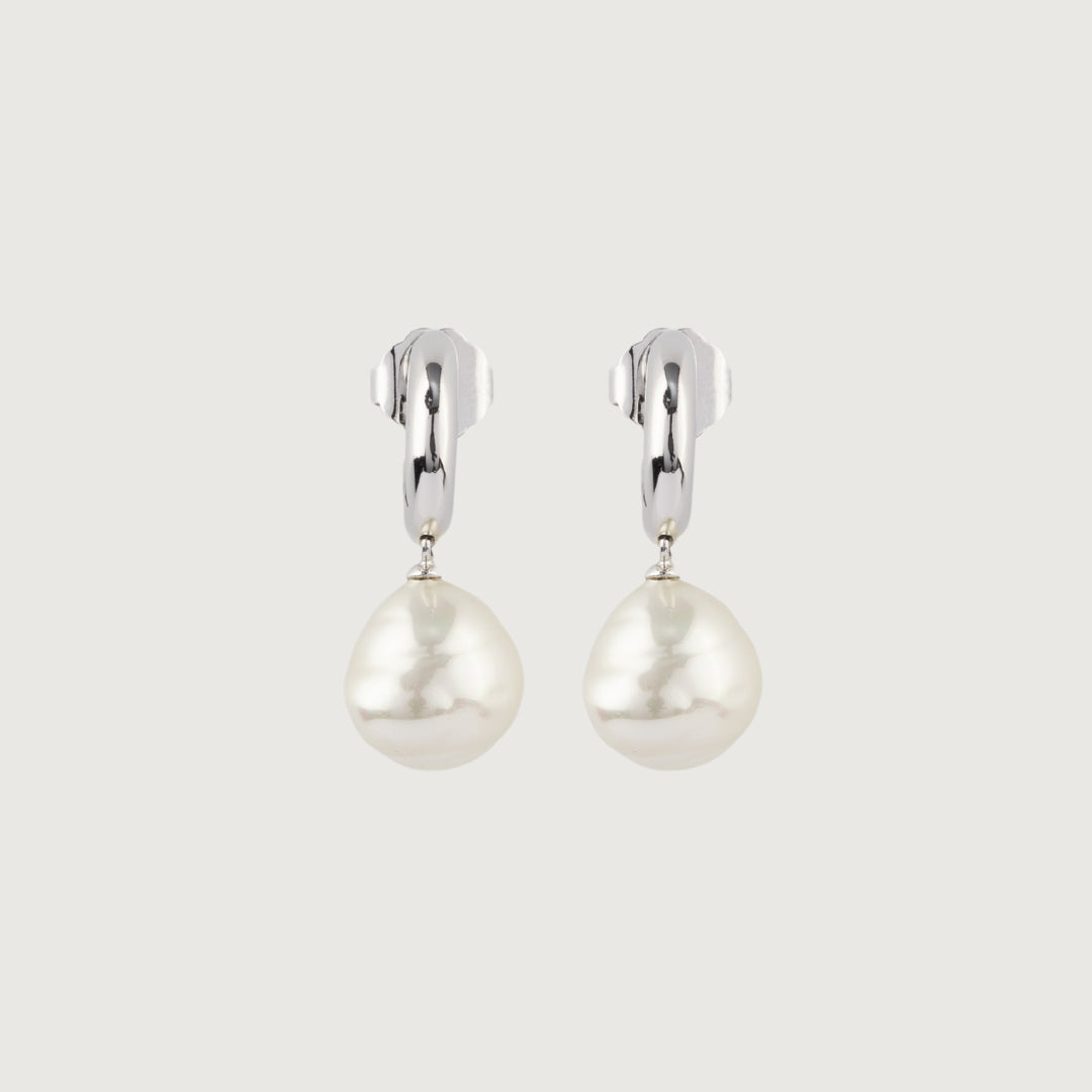 Moonlit Pearl Huggie Earrings