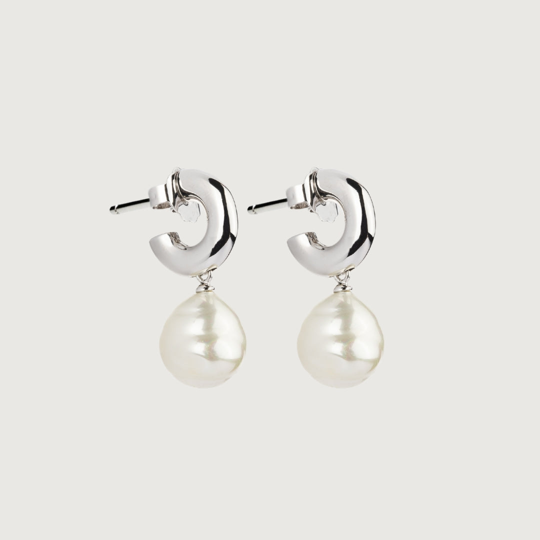 Moonlit Pearl Huggie Earrings