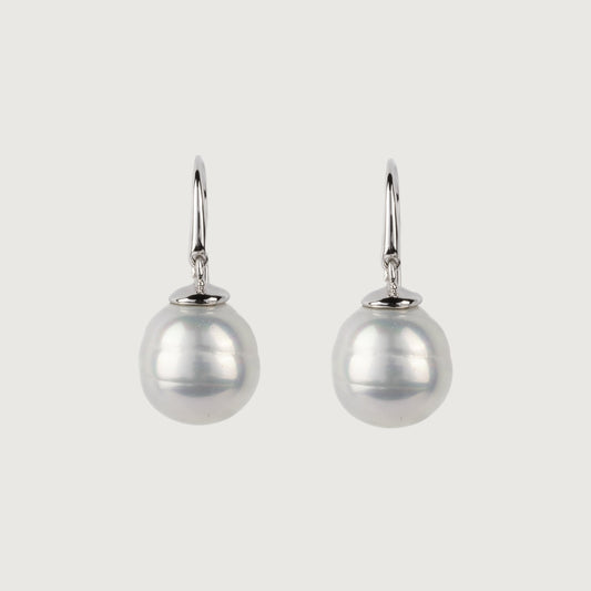 White Dangle Luna Drop Pearl Earrings