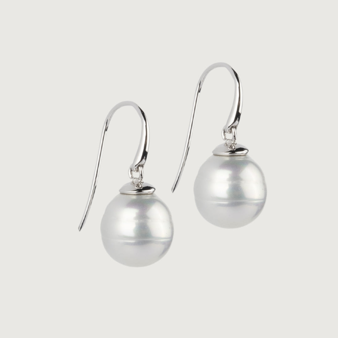 White Dangle Luna Drop Pearl Earrings