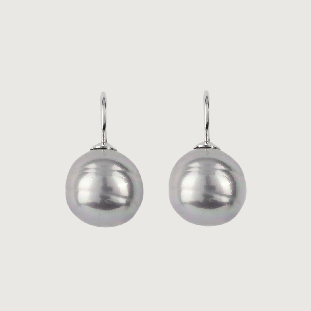 Grey Luna Drop Pearl Earrings