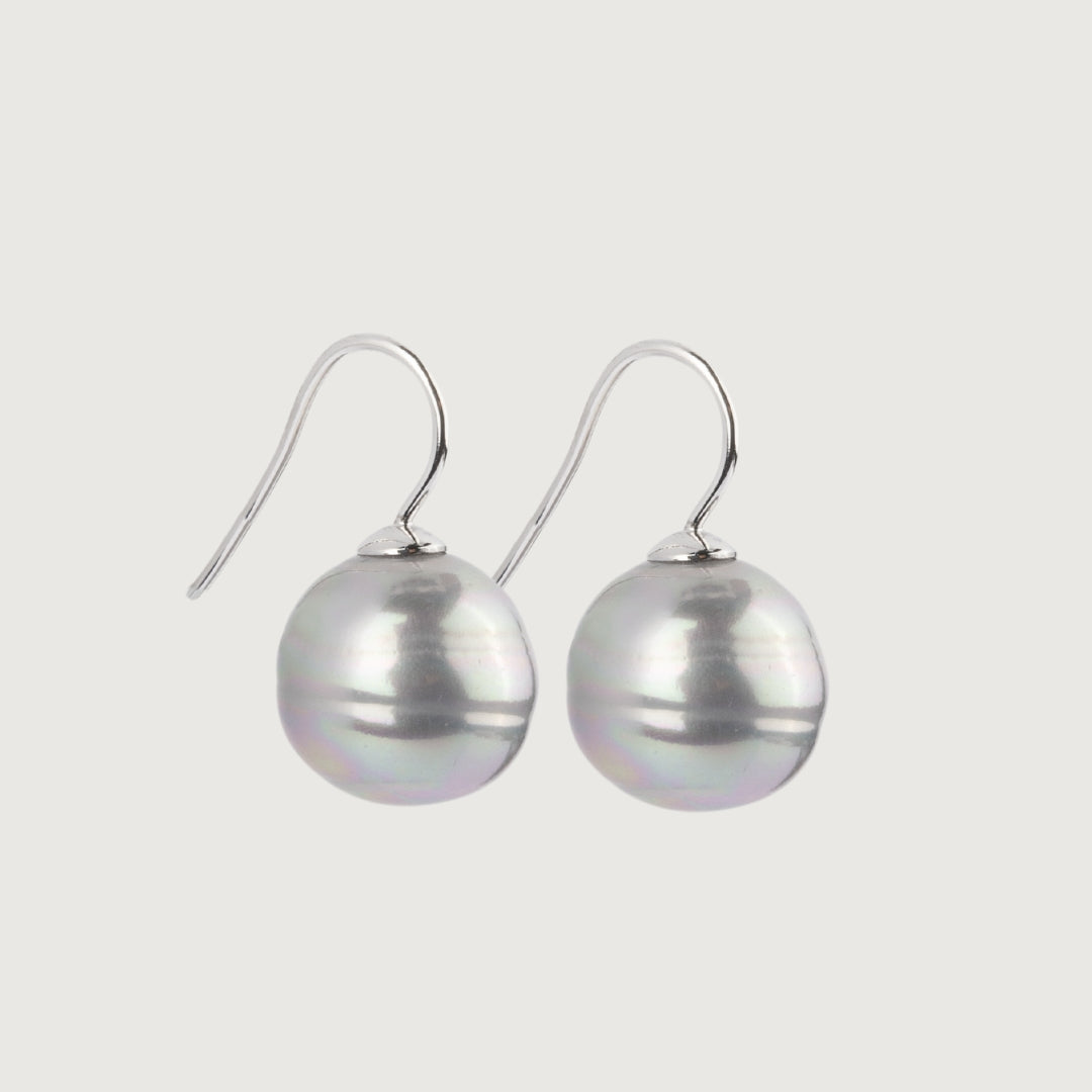 Grey Luna Drop Pearl Earrings