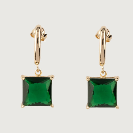 Emerald-Green Princess-Cut Zirconia Dangle Earrings