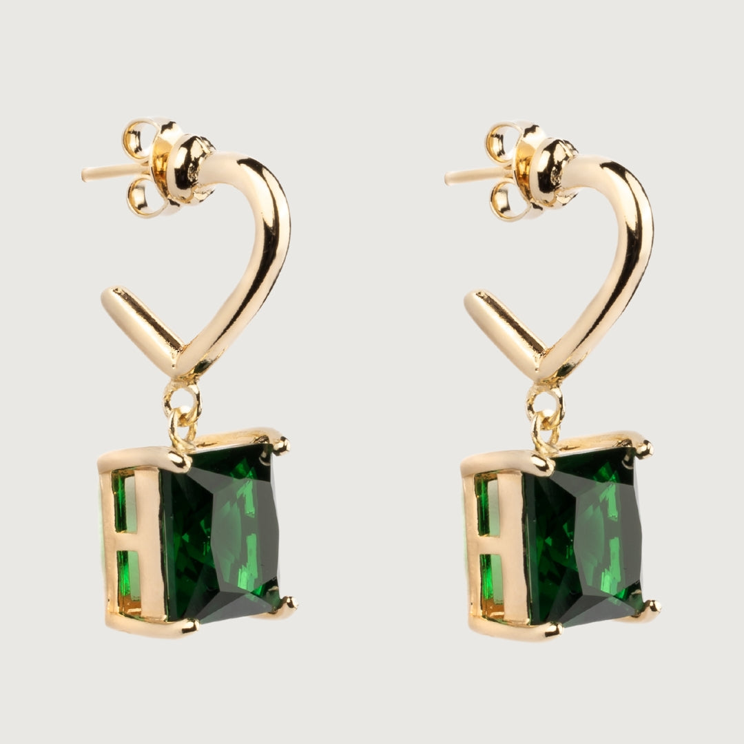 Emerald-Green Princess-Cut Zirconia Dangle Earrings