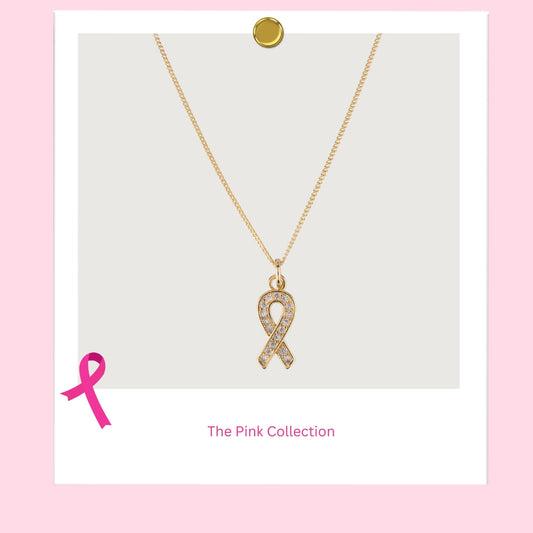 Pink Month Ribbon Charm Necklace