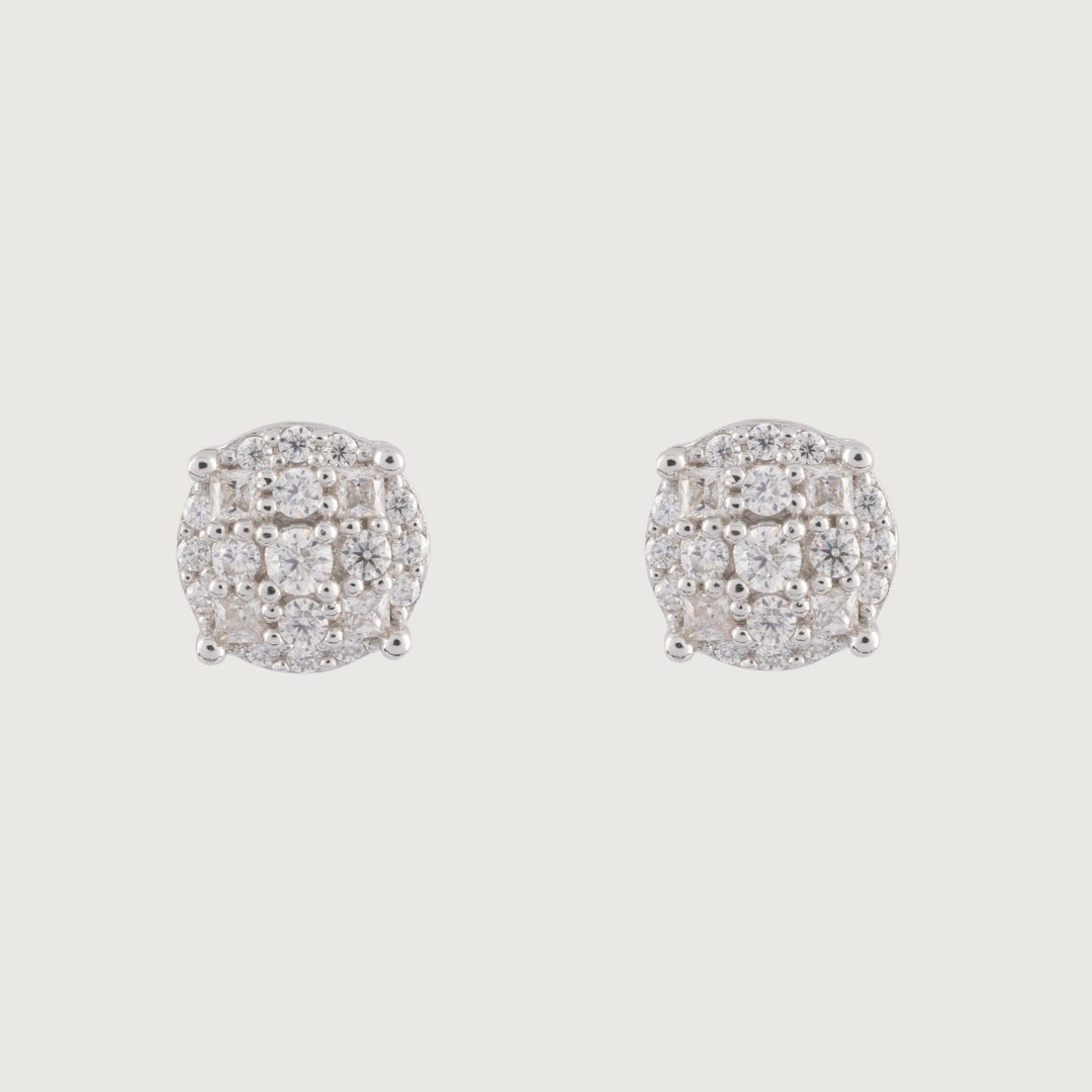 Multi-Stone Cluster Moissanite 0.30 Carat - 925 Sterling Silver Stud Earrings