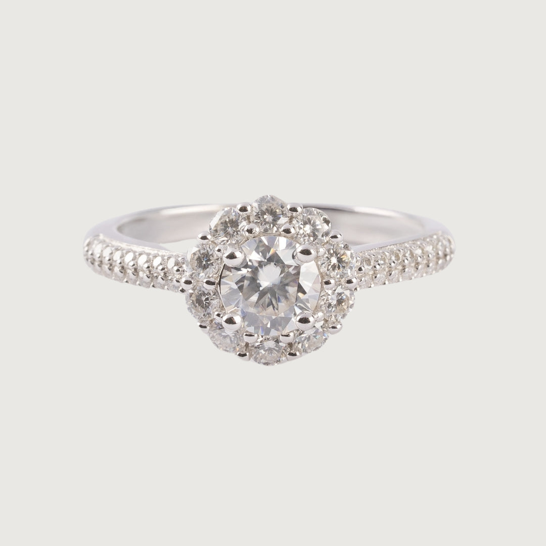 Flower Cluster Multi-Stone Moissanite 0.50 Carat - 925 Sterling Silver Engagement Ring