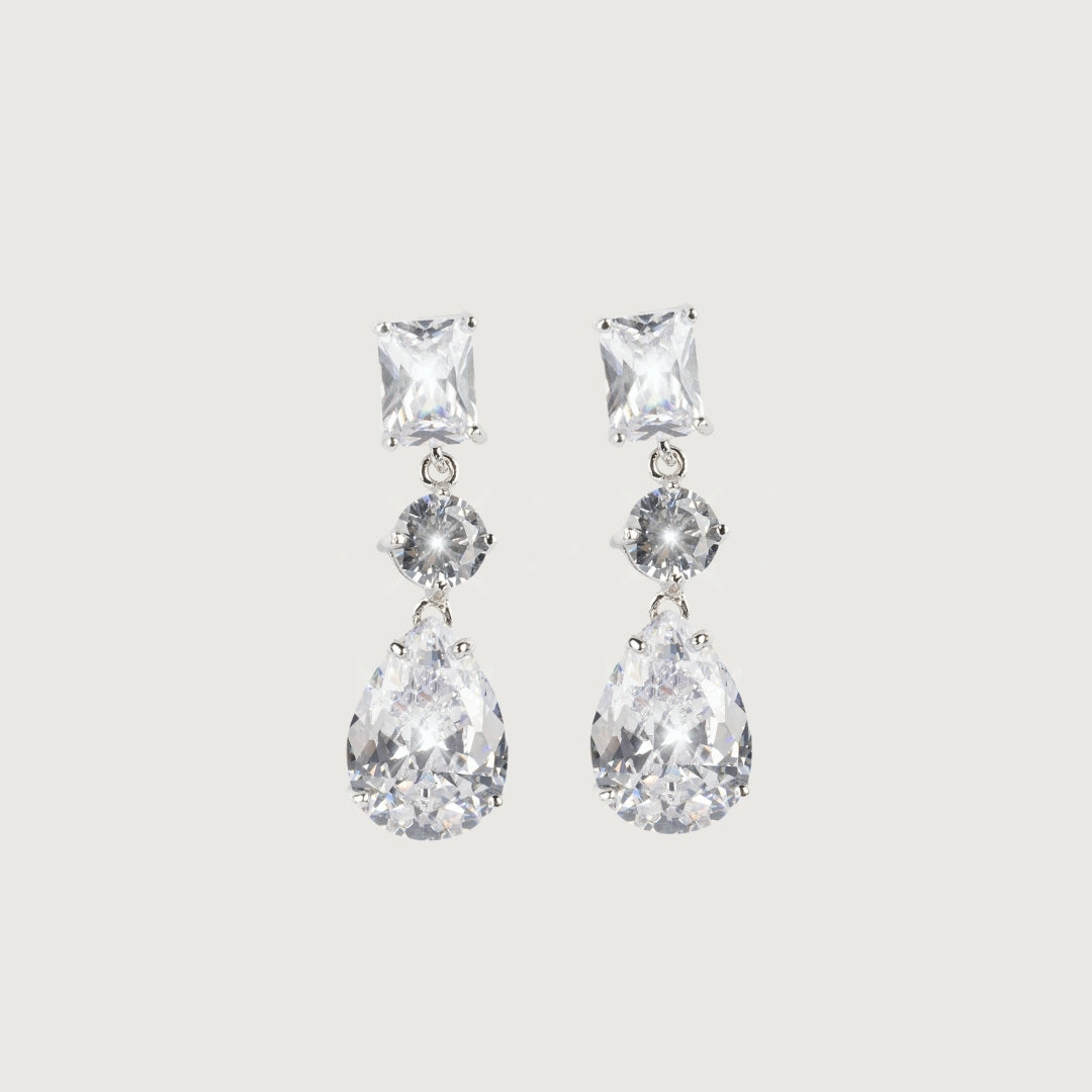 Trio Drop Cubic Zirconia Dangle Earrings