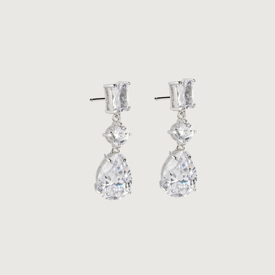 Trio Drop Cubic Zirconia Dangle Earrings