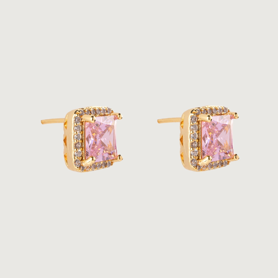 Pink Princess Cut Earrings