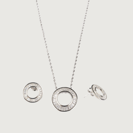 Radiant Halo 925 Sterling Silver Necklace & Earrings Set