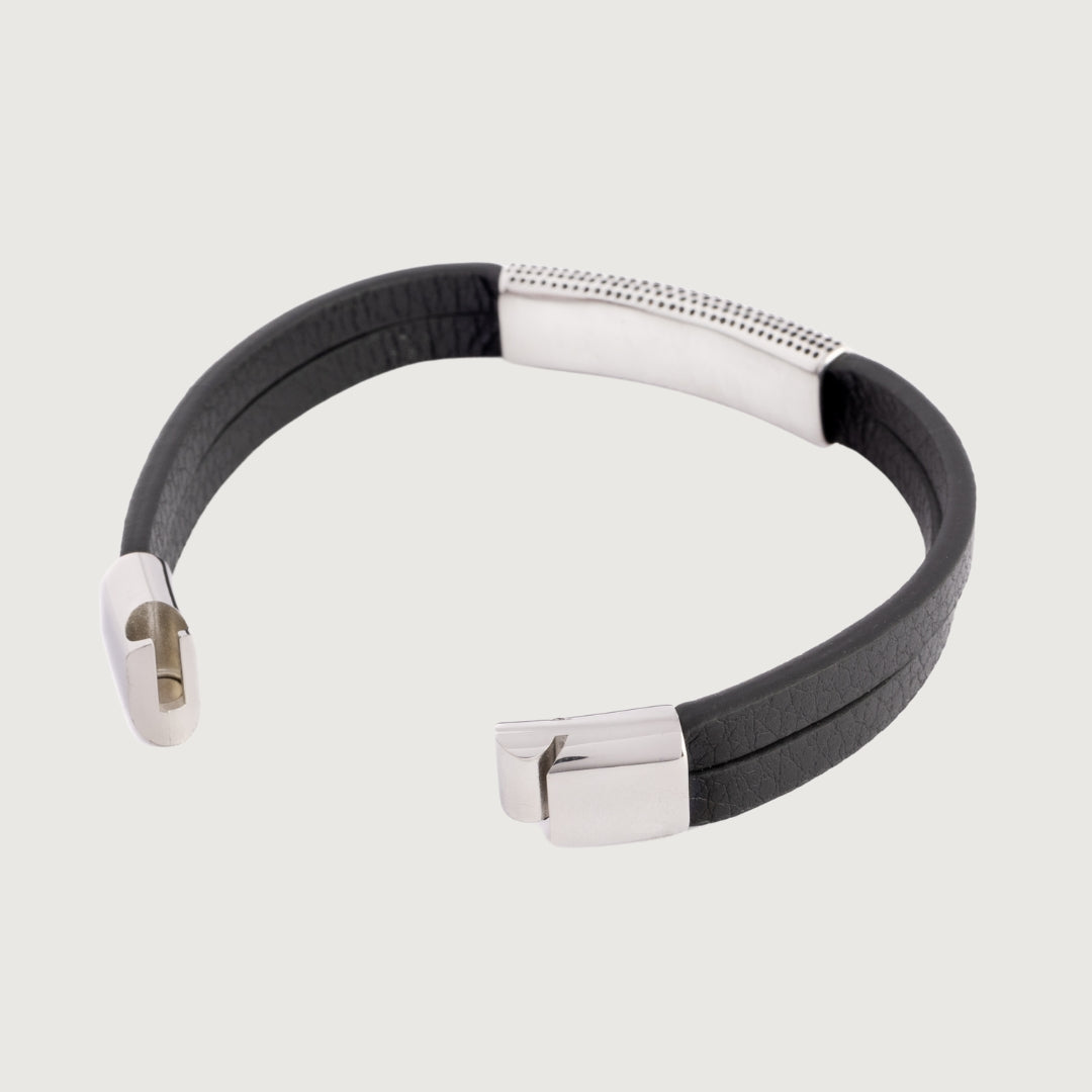 Leather & Steel Collection - Grid Plaque Bracelet