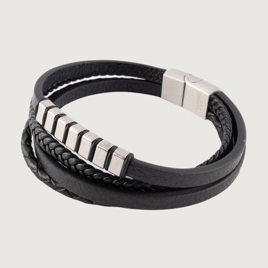 Leather & Steel Collection - 4 Leather and Steel Band Bracelet