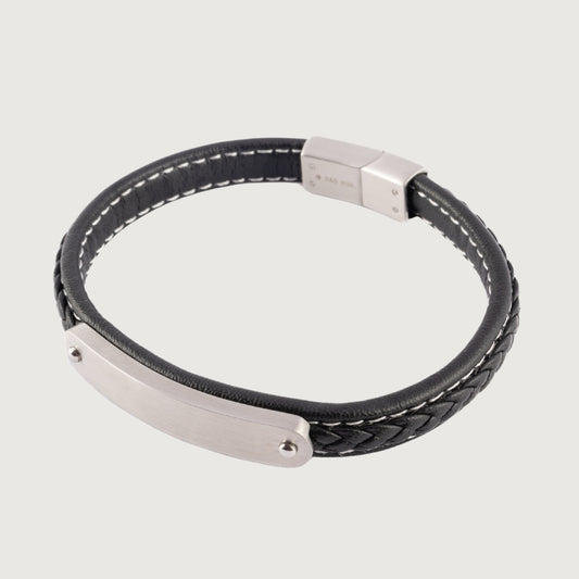 Leather & Steel Collection - Solid Plaque Woven Bracelet