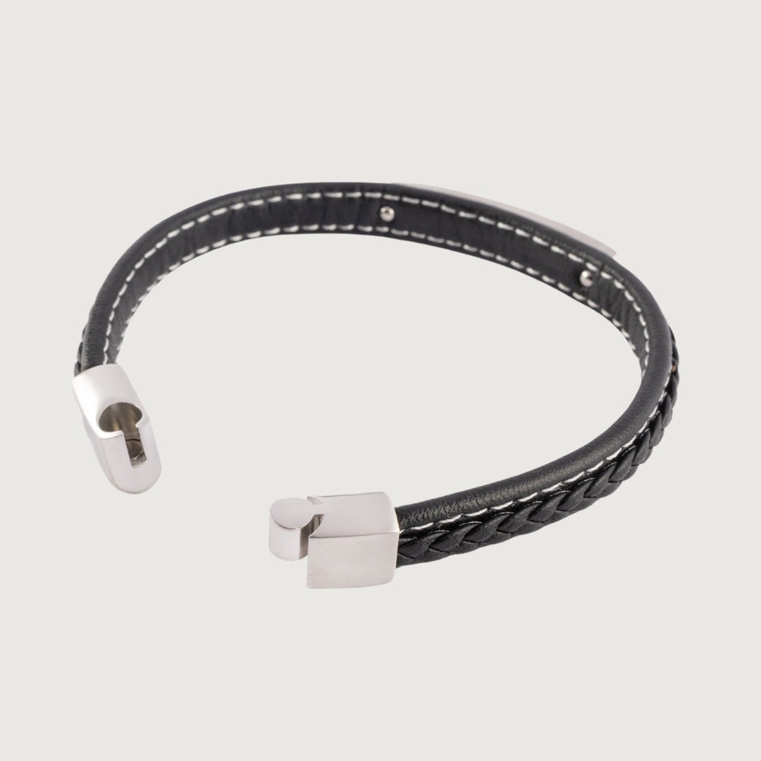 Leather & Steel Collection - Solid Plaque Woven Bracelet